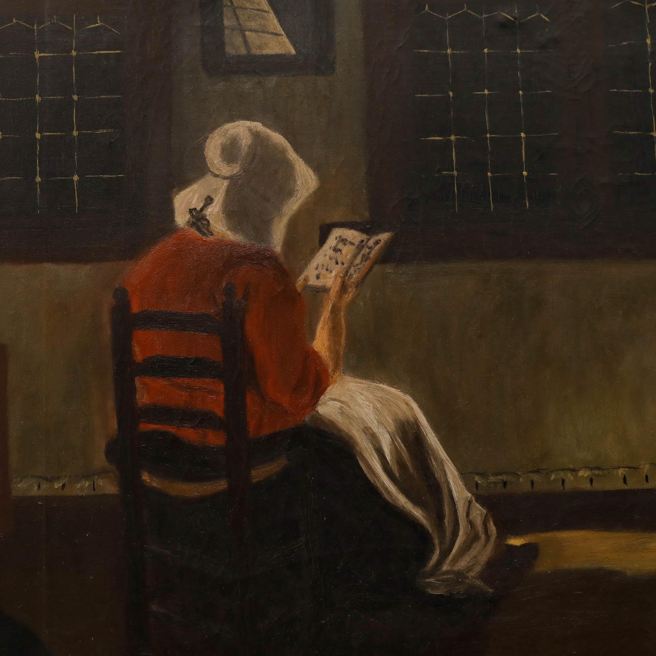 Fenneker d'après Pieter de Hooch - vers 1920 Huile, intérieur néerlandais en vente 1
