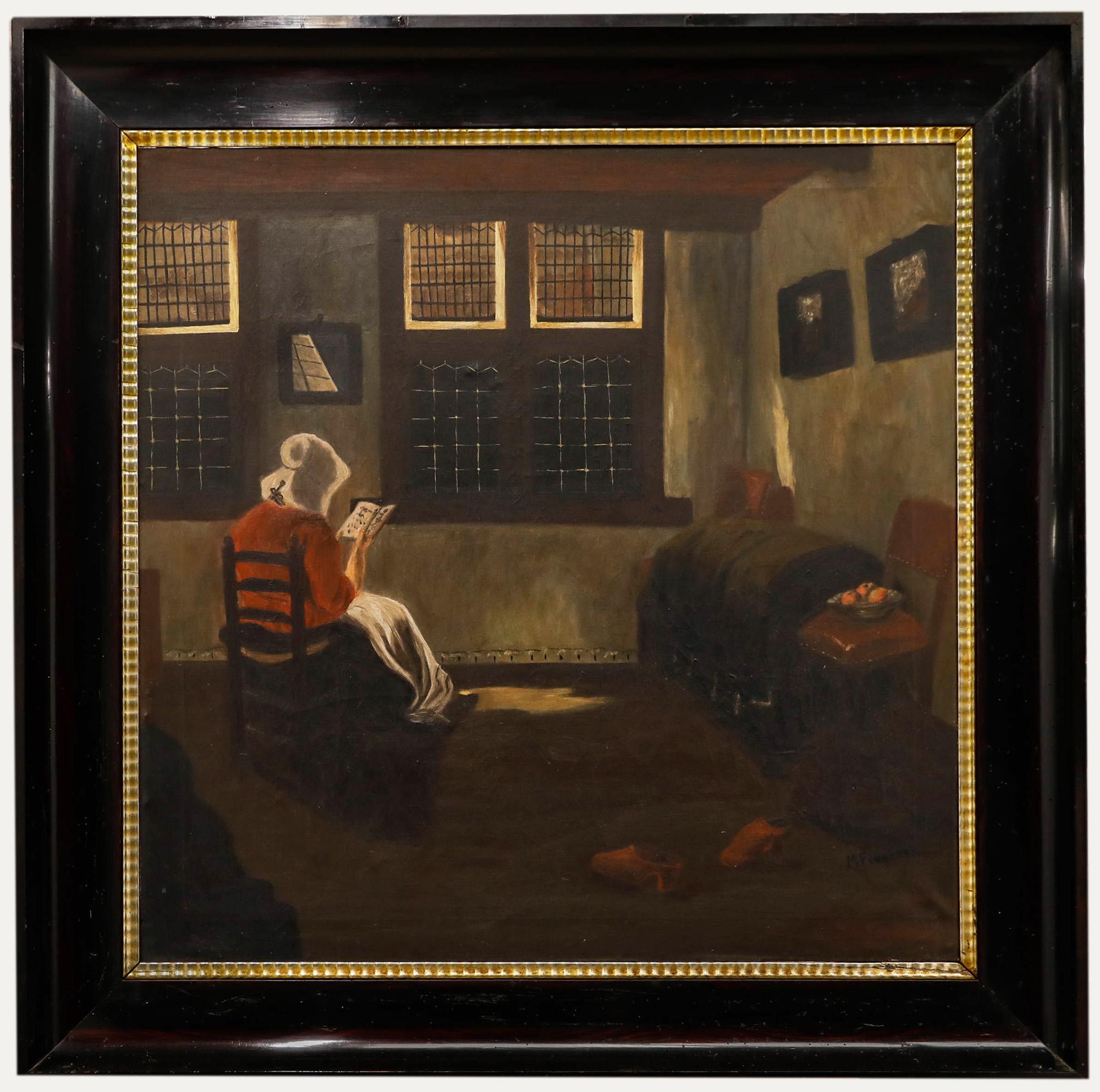 Fenneker nach Pieter de Hooch - ca. 1920 Öl, niederländische Inneneinrichtung