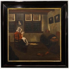 Fenneker nach Pieter de Hooch - ca. 1920 Öl, niederländische Inneneinrichtung