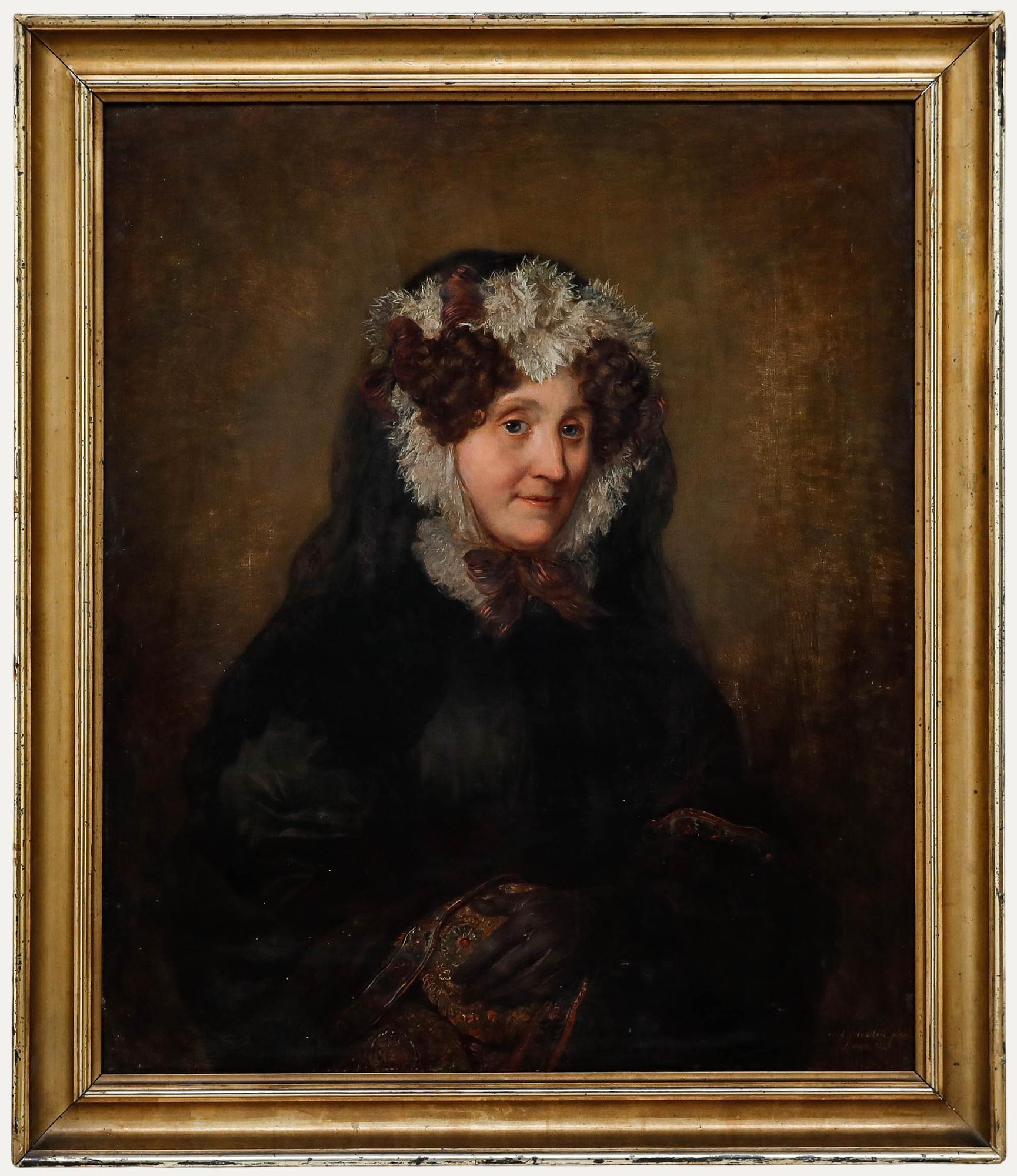 Unknown Portrait Painting - Ferdinando Cavalleri (1794-1865) - Fine 1828 Oil, A Lady of Rome