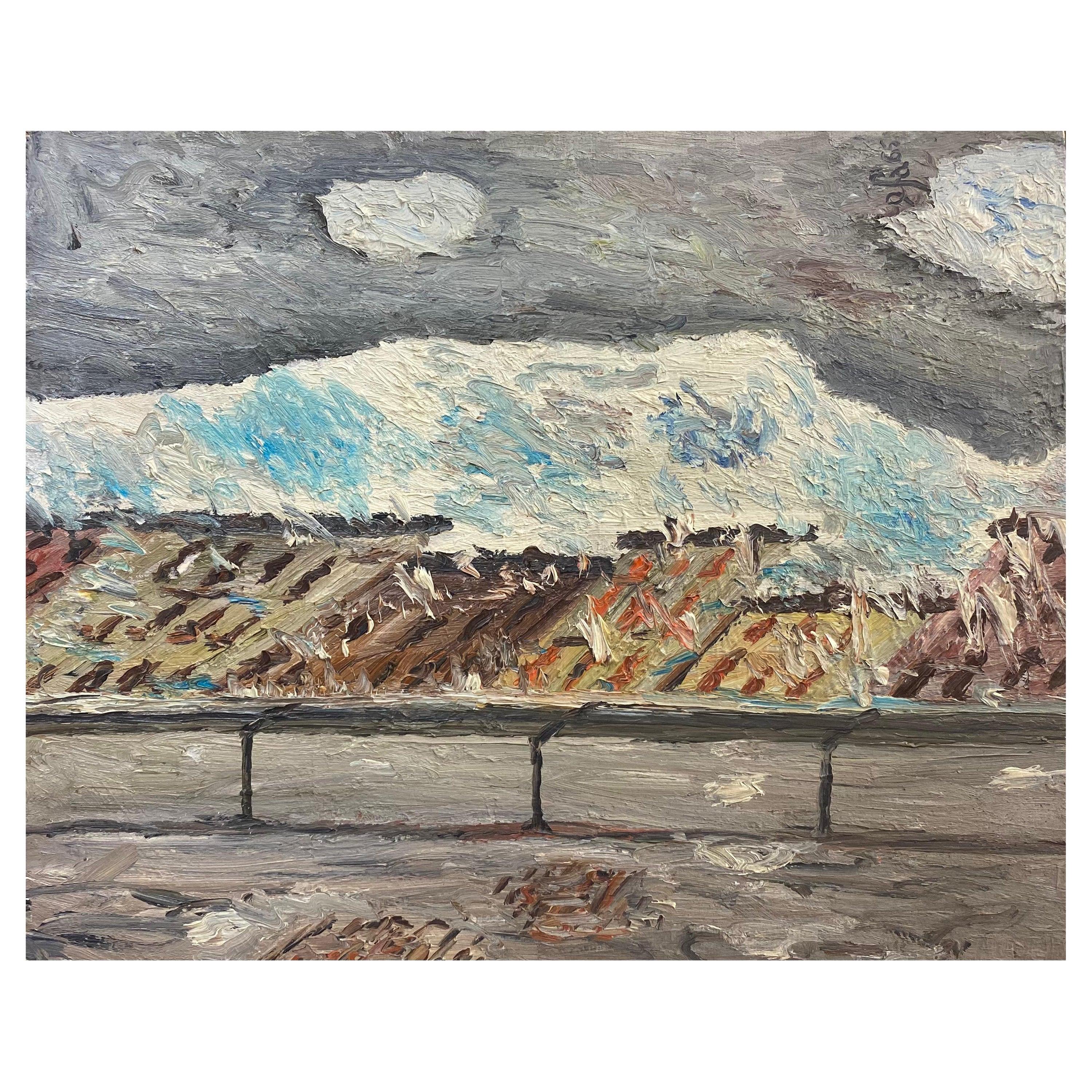 Unknown Landscape Painting – Fernand Audet '1923-2016' Französischer Impressionist Öl, Graue Berge