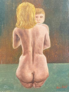 Fernand Audet '1923-2016' Huile impressionniste française signée, Femme nue et Child