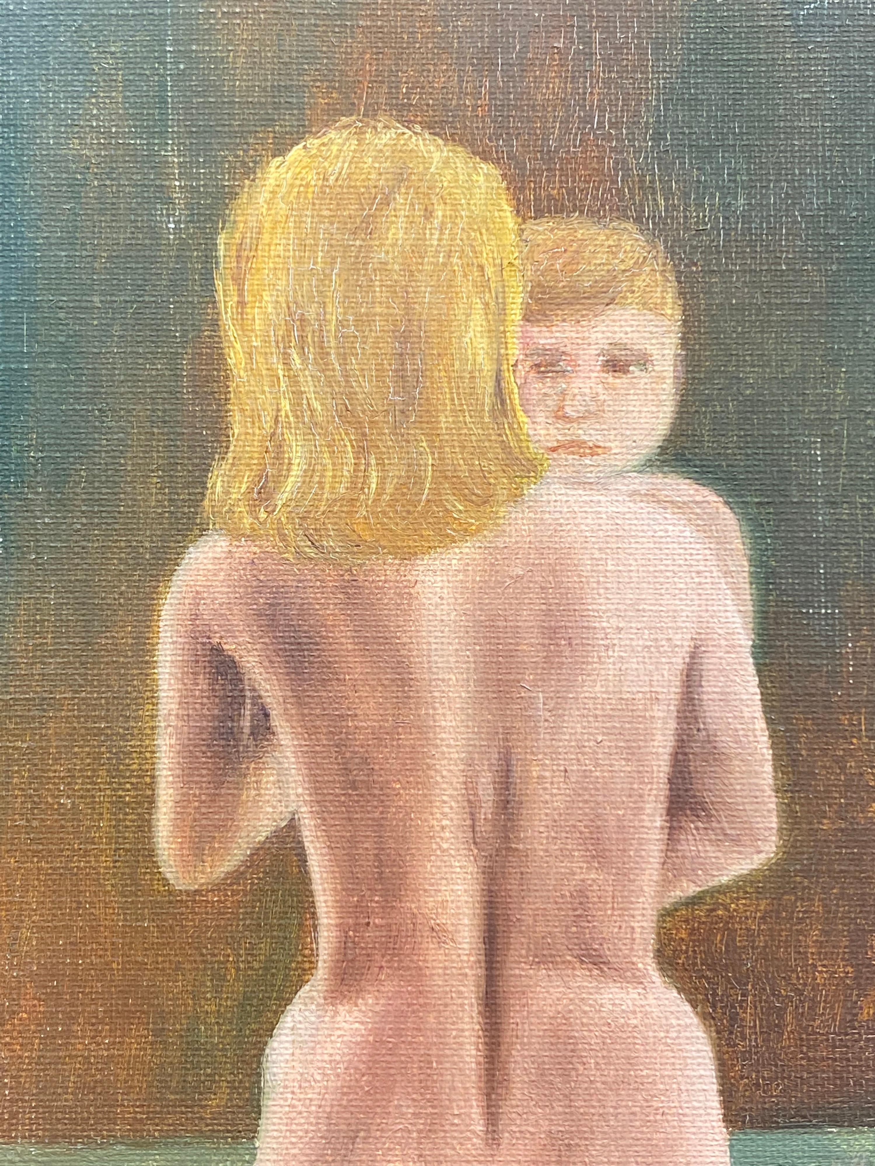 Fernand Audet '1923-2016' Huile impressionniste française signée, Femme nue et Child - Marron Nude Painting par Unknown
