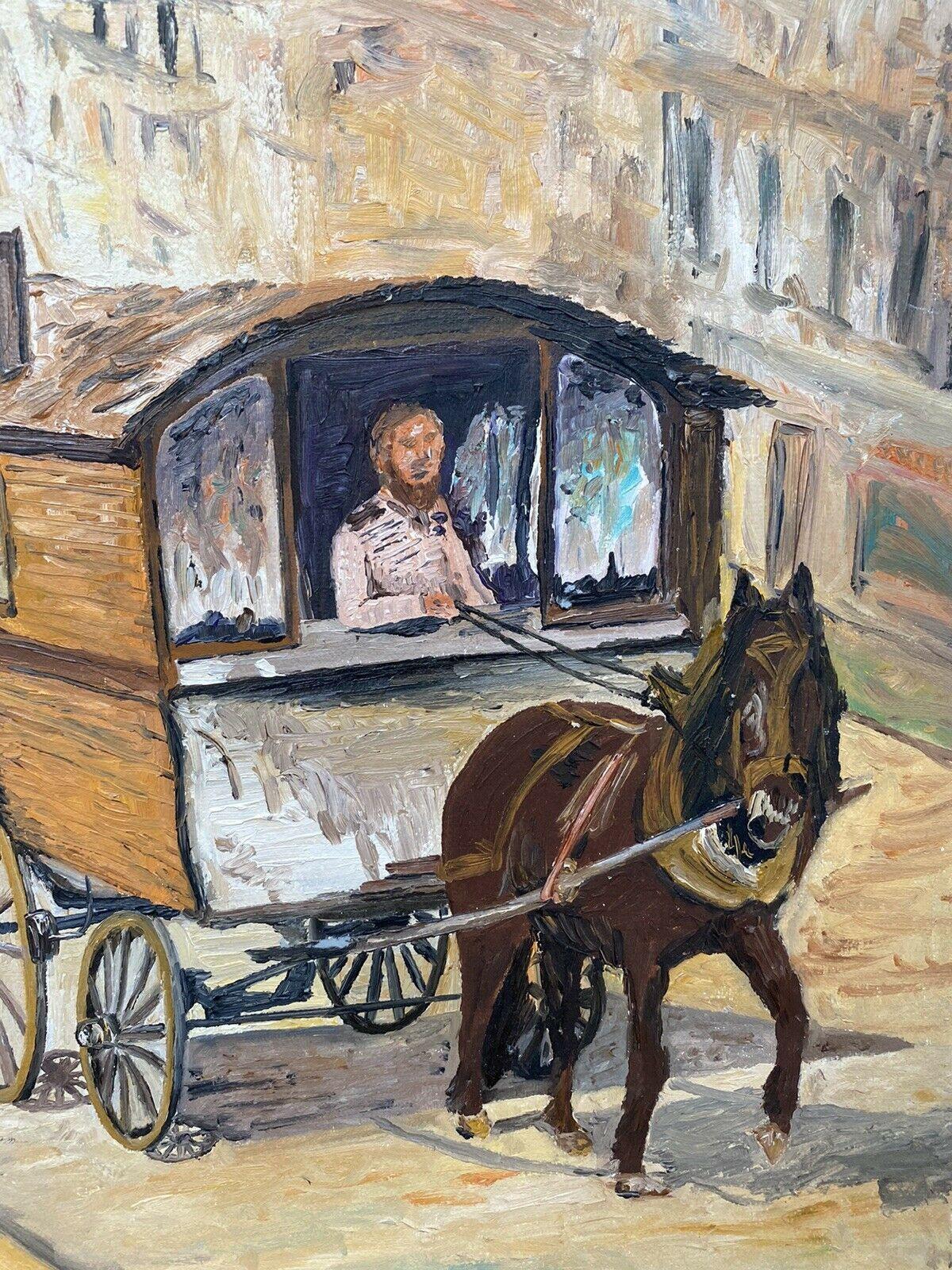 Fernand Audet Huile impressionniste française, cheval tractant une caravane - Painting de Unknown