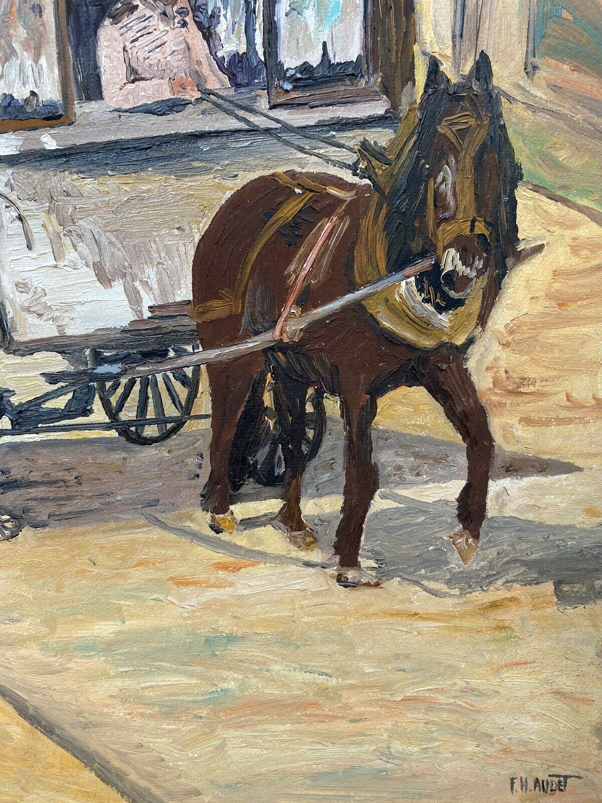 Fernand Audet Huile impressionniste française, cheval tractant une caravane - Marron Landscape Painting par Unknown