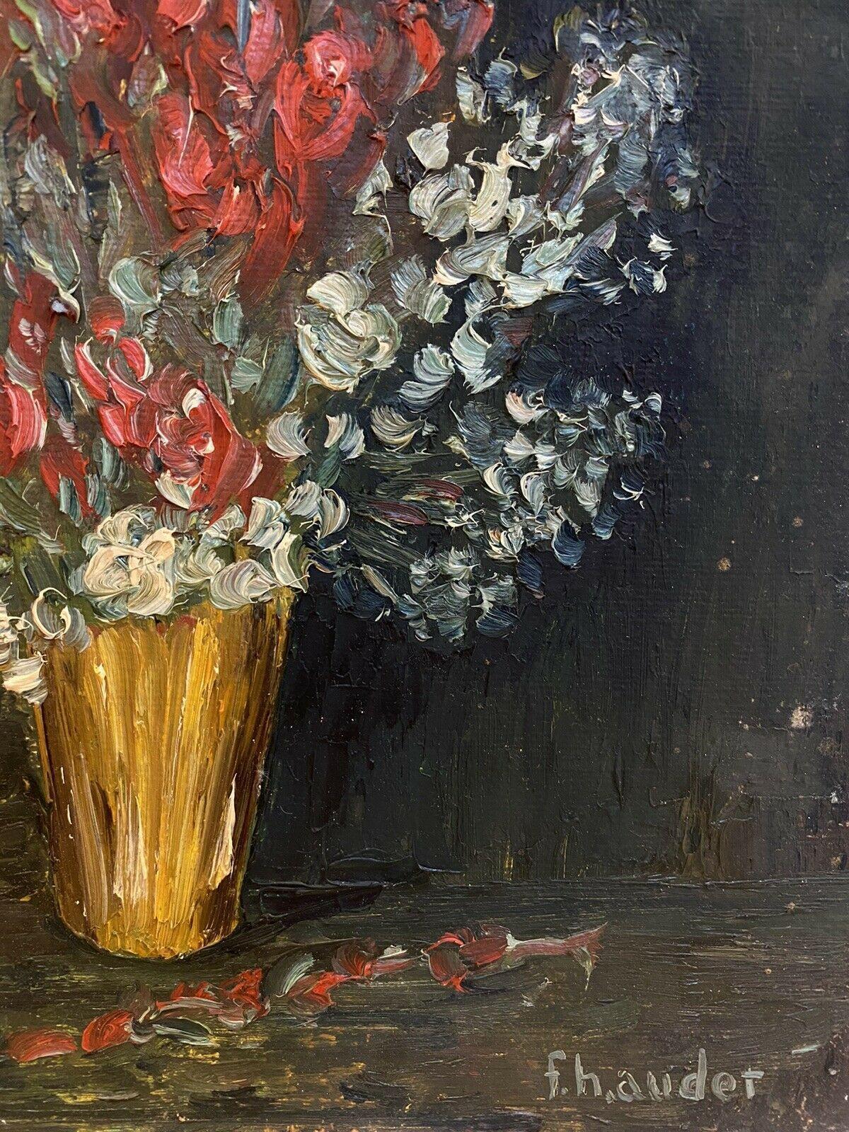 Fernand Audet French Impressionist Oil, Large Still Life Flowers - Black Still-Life Painting by Unknown