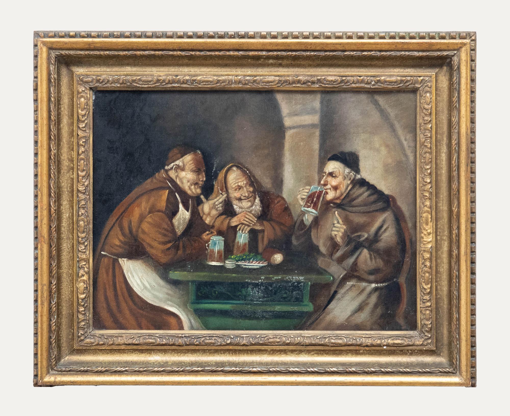 Unknown Figurative Painting - Ferruccio Vitale (1875-1933) - Framed Early 20th Century Oil, Merry Monks