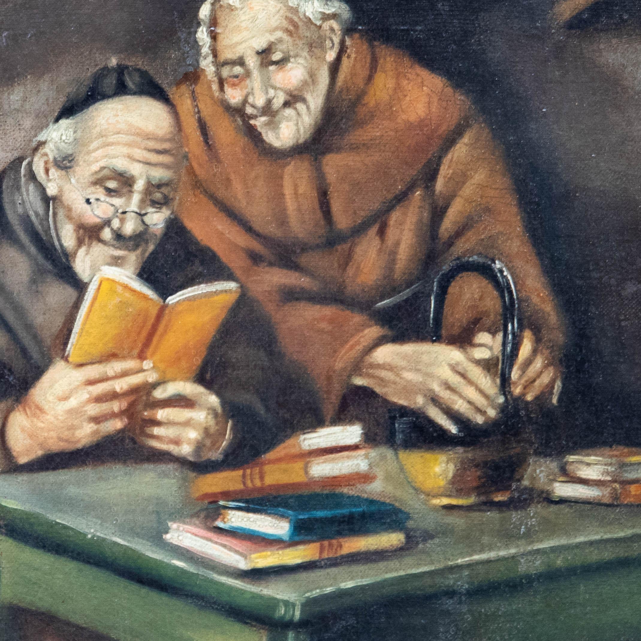 Ferruccio Vitale (1875-1933) - Framed Early 20th Century Oil, Monks Reading For Sale 1