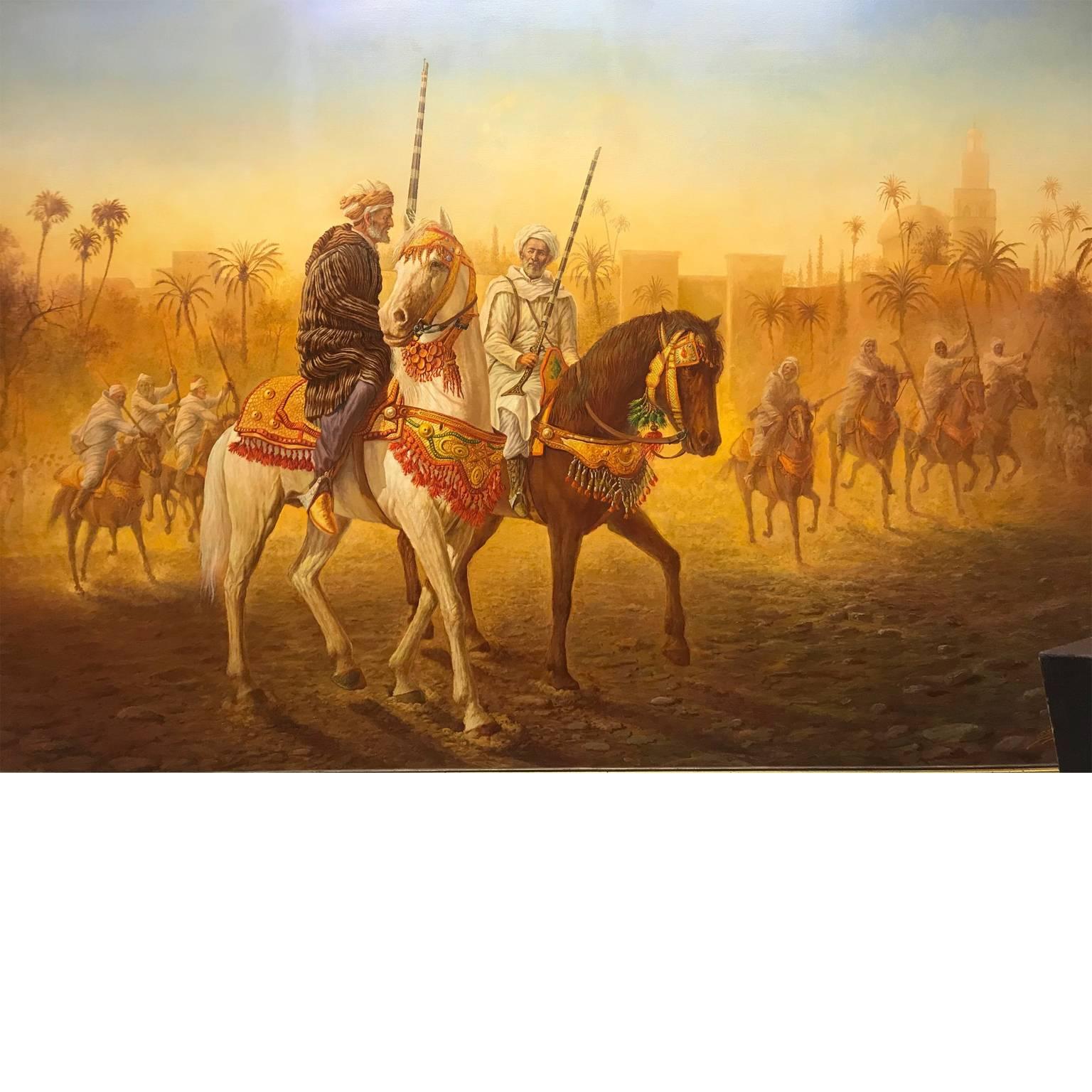 Unknown Interior Painting -  Festival Fantasia. The gun powder's race. arabic, Morocco, horses, 