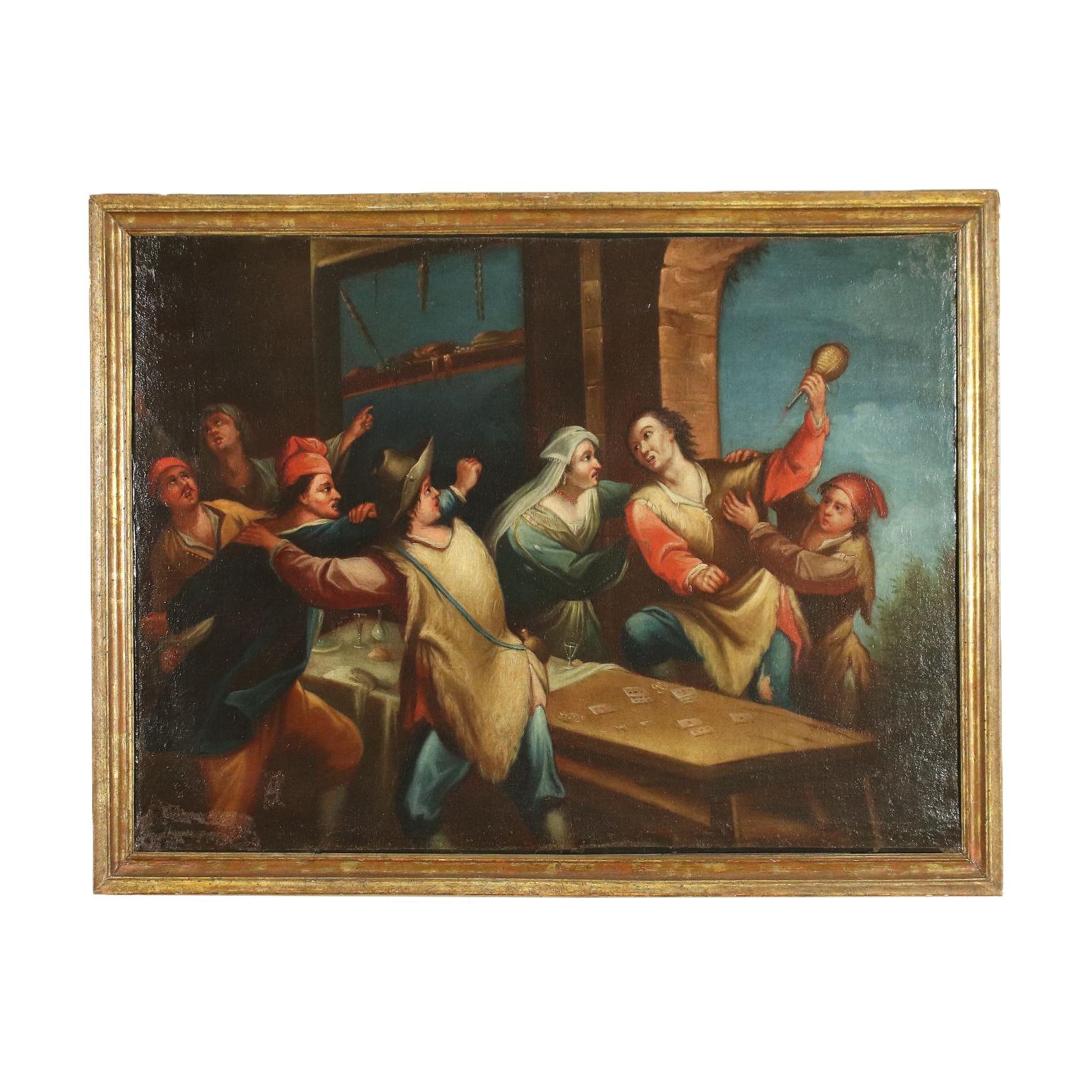Unknown Figurative Painting - Fight In The Tavern Central European School Oil On Canvas 18th Century