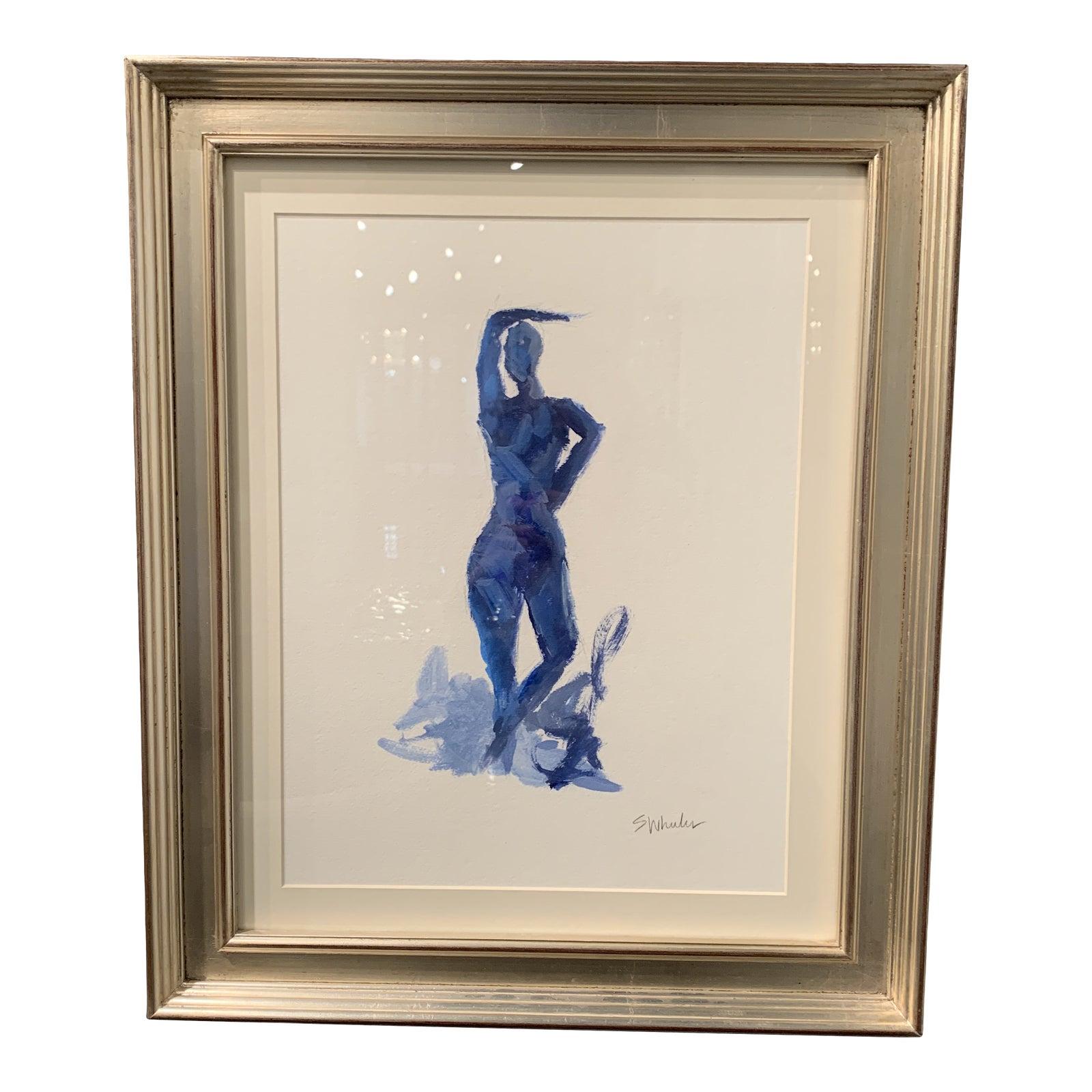 Unknown Figurative Painting - Figurative Navy Nude by Stephanie Wheeler 