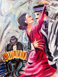 Figurative Öl auf Leinwand Gemälde mit dem Titel "Pasion Tanguera" Hand signiert datiert