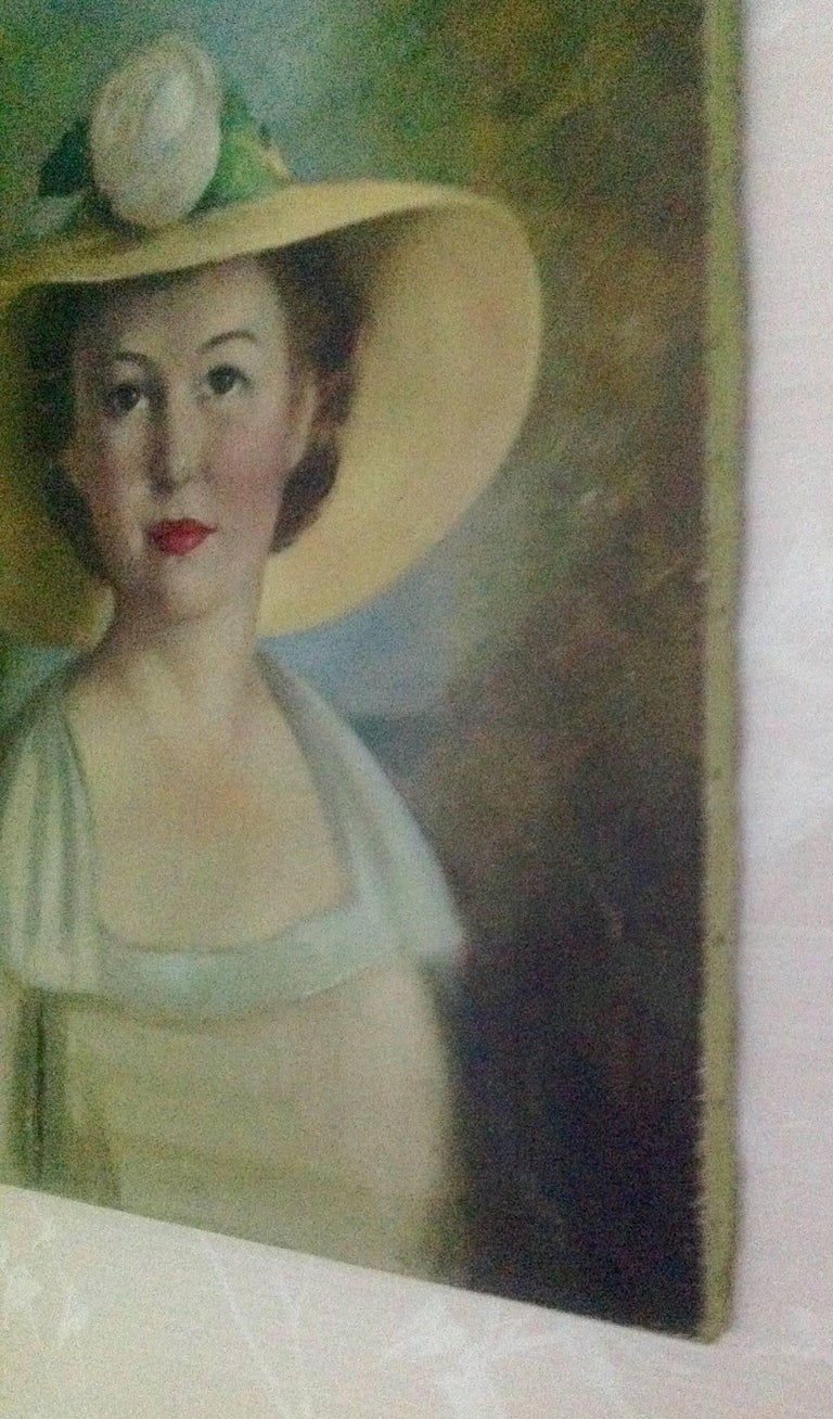 Antique  Female Figurative Oil Portrait Painting  Southern Bell  1920 For Sale 1