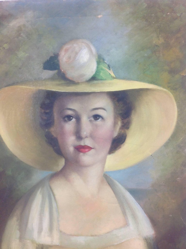 Antique  Female Figurative Oil Portrait Painting  Southern Bell  1920 For Sale 2