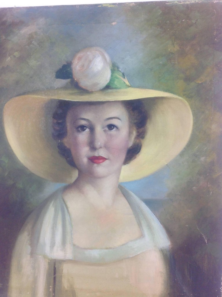 Antique  Female Figurative Oil Portrait Painting  Southern Bell  1920 For Sale 5