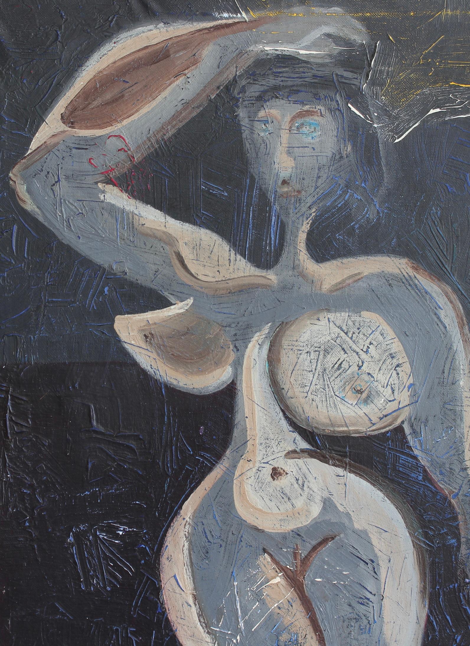 'Figure in Blue Light', French School - Black Portrait Painting by Unknown