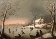 Figures Ice Skating IN A Frozen Winter Landscape, 18th Century 