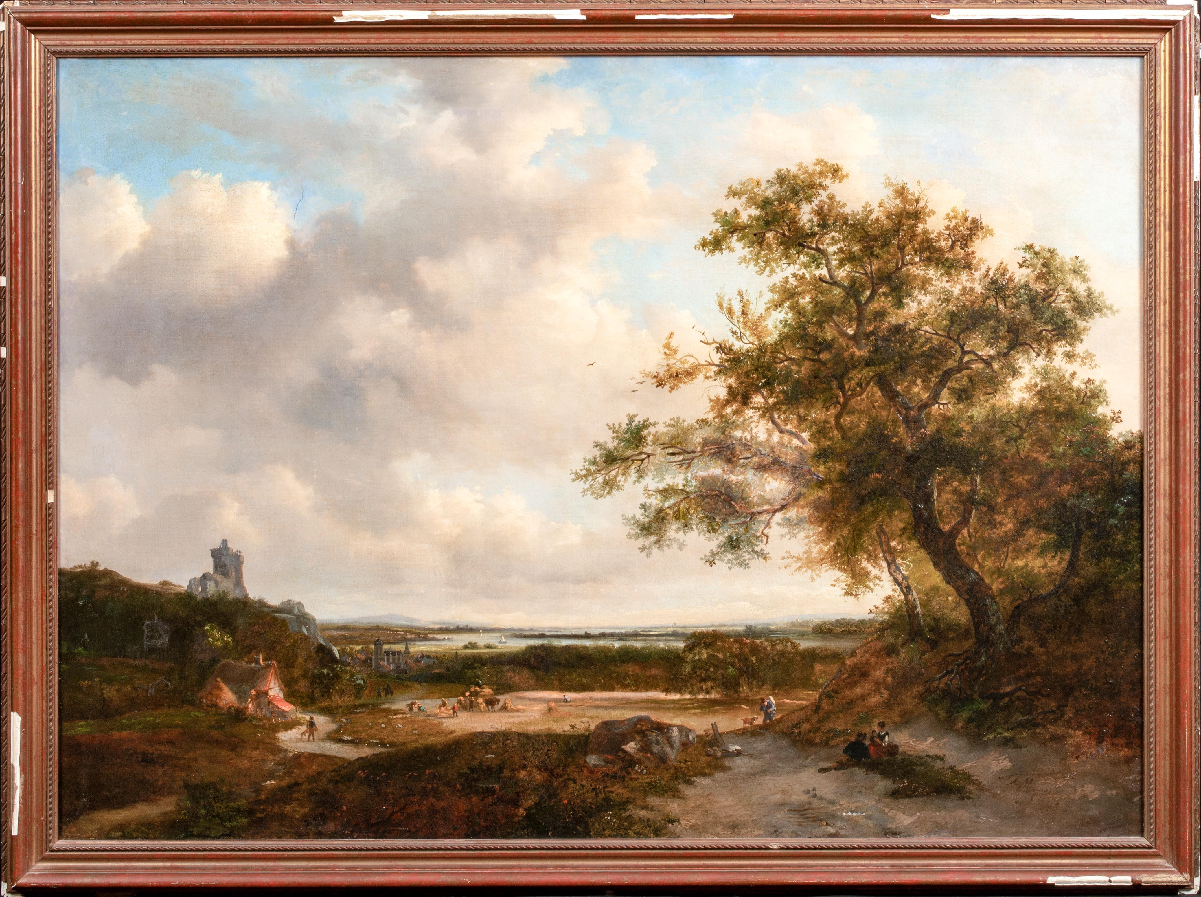 Figures In A Landscape, River Rhine In The Distance, dated 1869 Adolphe Malherbe - Painting by Unknown