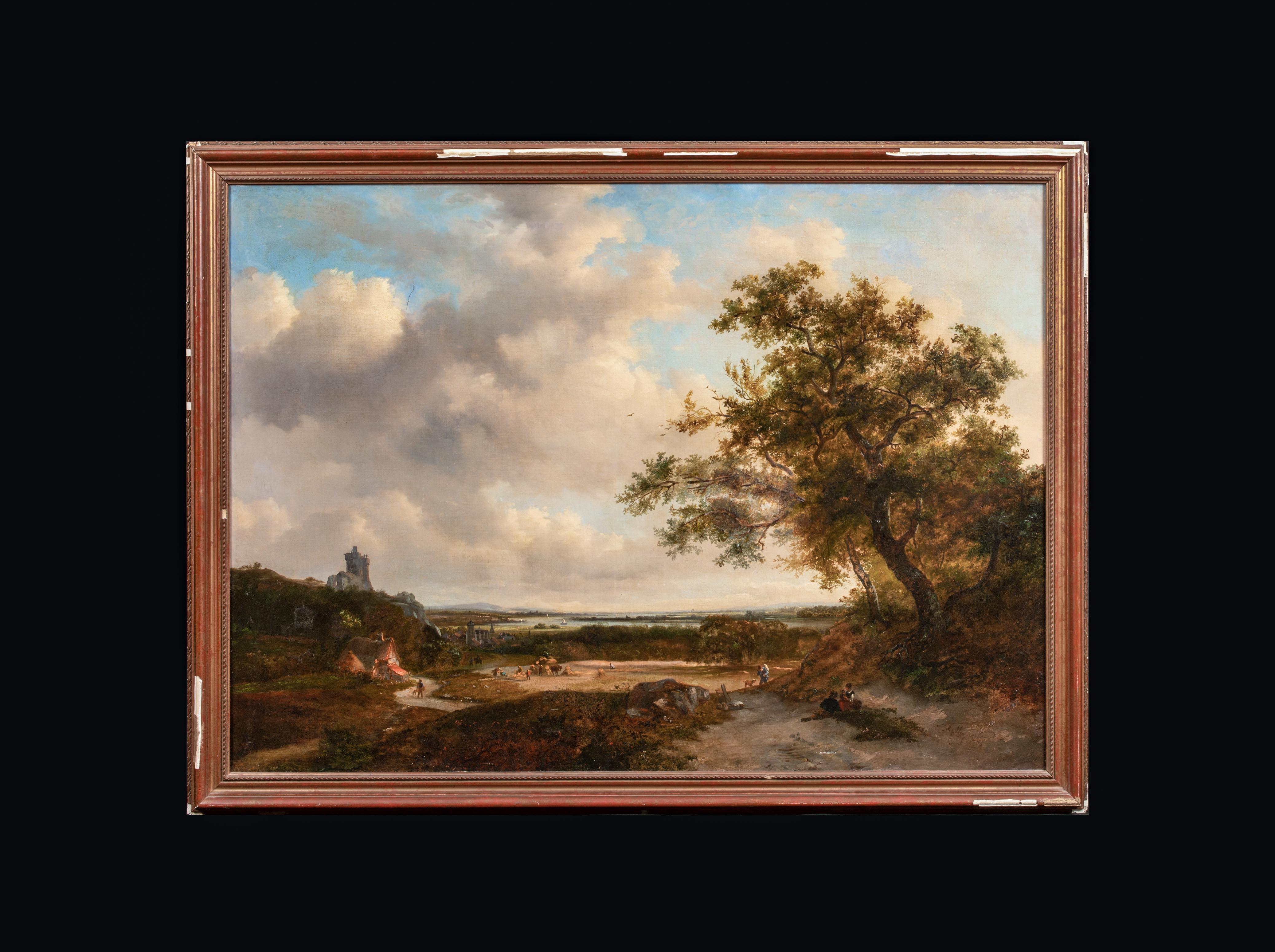 Figuren In A Landscape, River Rhine In The Distance, datiert 1869, Adolphe Malherbe (Beige), Landscape Painting, von Unknown