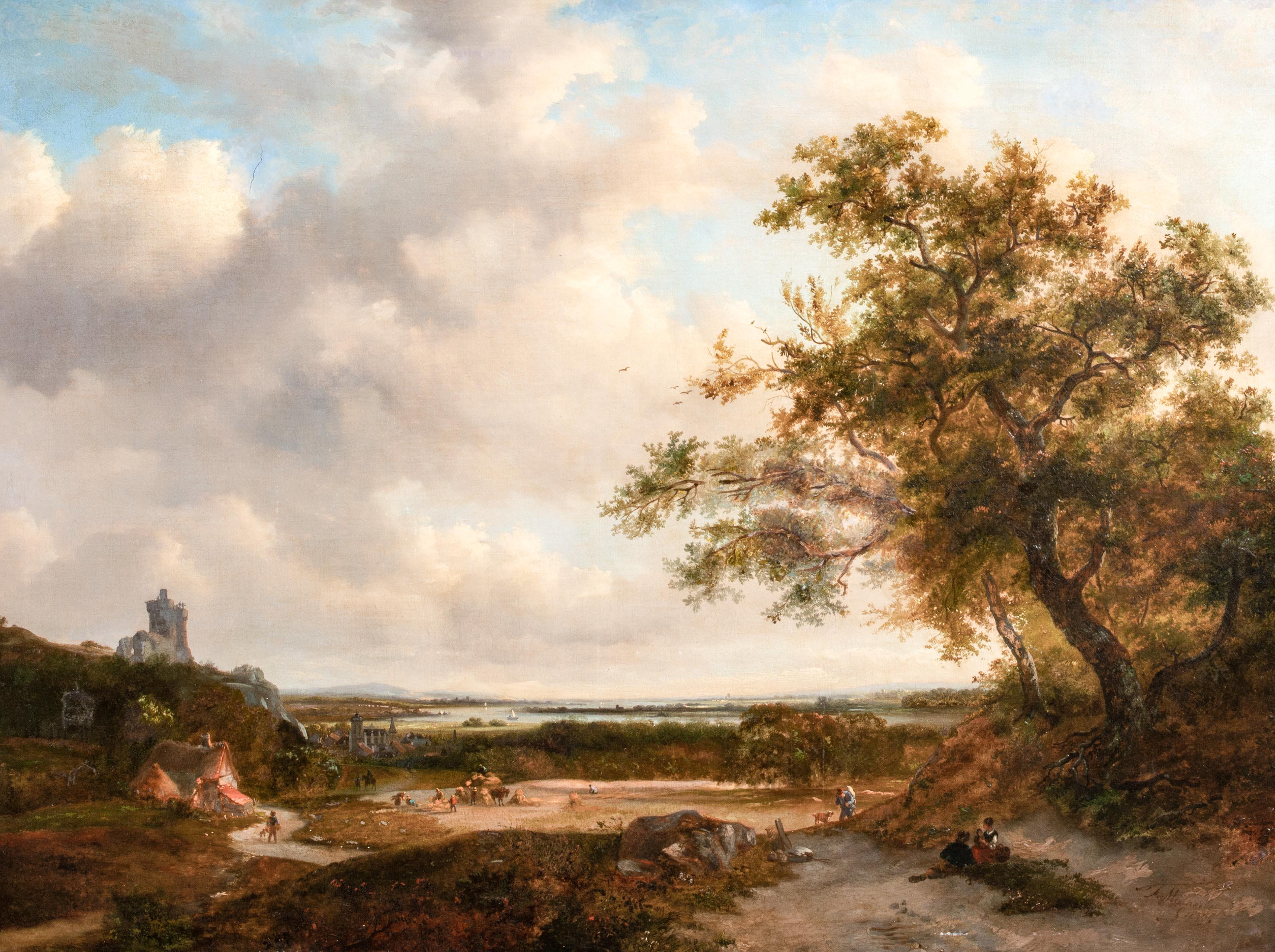 Unknown Landscape Painting – Figuren In A Landscape, River Rhine In The Distance, datiert 1869, Adolphe Malherbe
