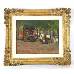 American Impressionist oil painting of a peaceful park scene with people