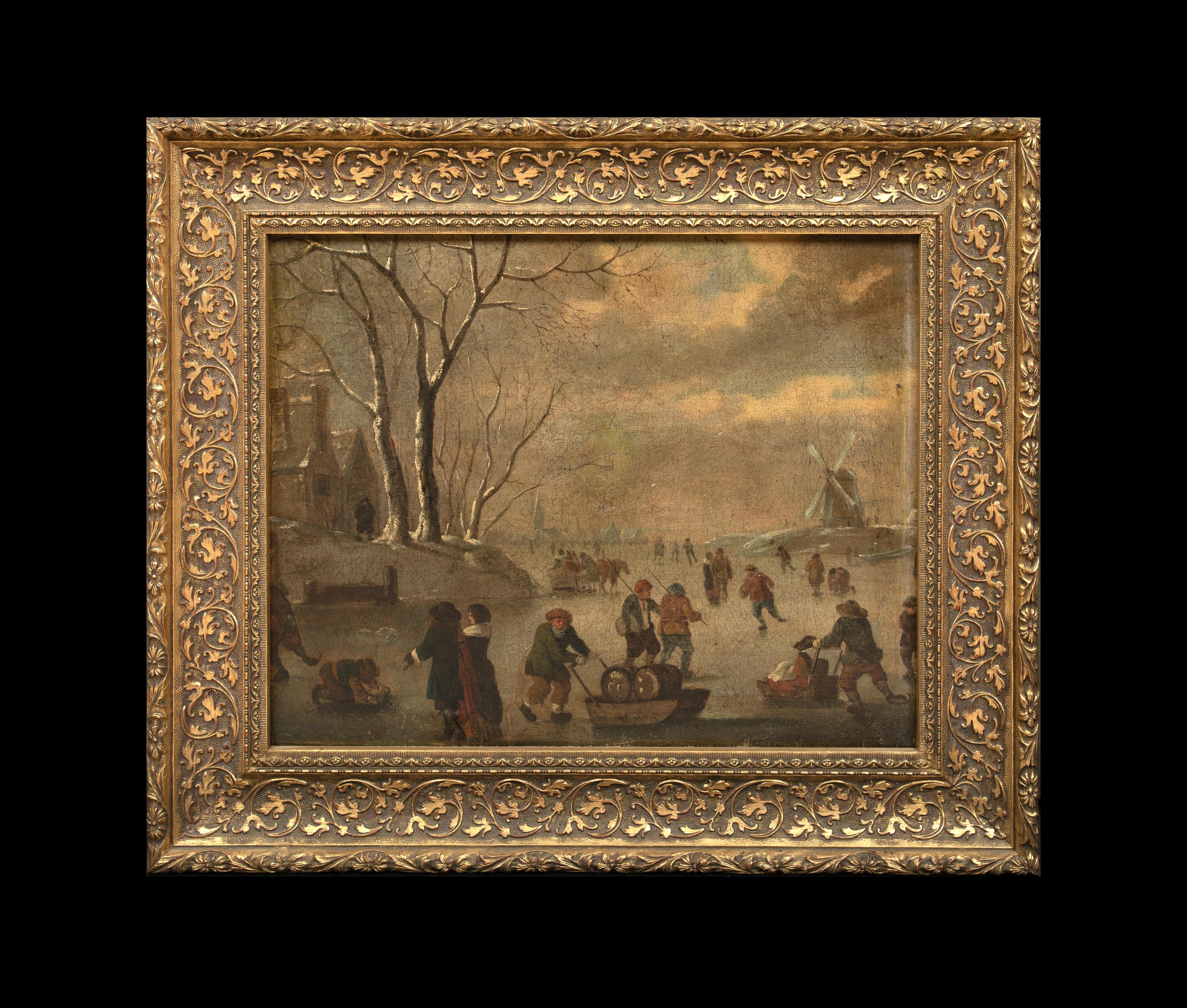 Figures patinant dans un paysage hivernal gelé, 17e siècle

cercle de Willem KOOL (1608-1666)

Paysage hivernal gelé hollandais du 17e siècle avec des personnages patinant sur la glace, huile sur toile. Scène d'excellente qualité du début du Siècle