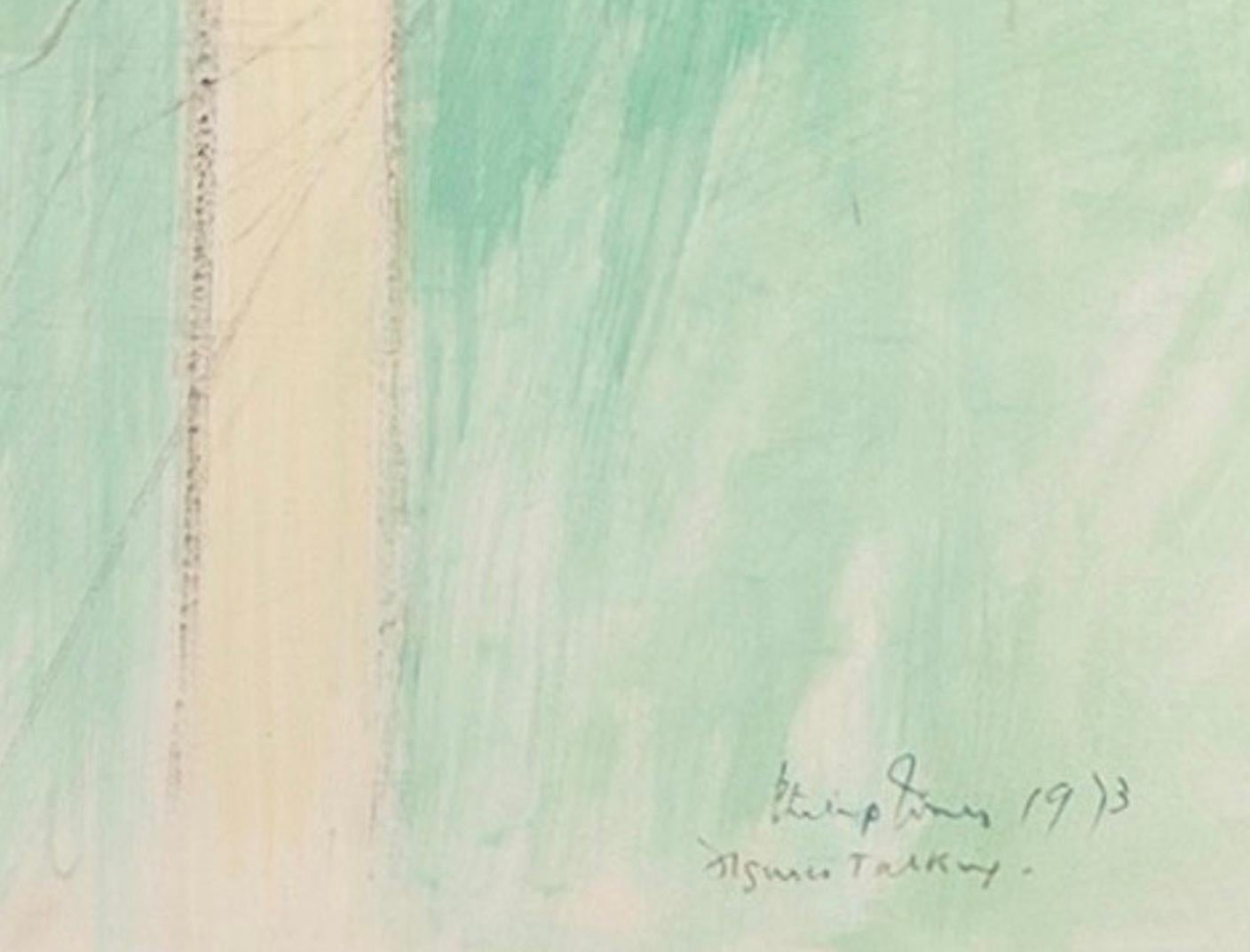 Figures Talking, Oil on Paper Painting by Philip Jones, 1973 For Sale 2