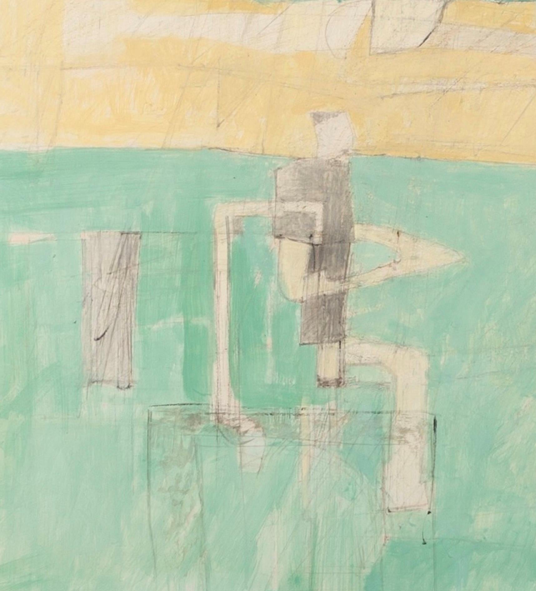 Figures Talking, Oil on Paper Painting by Philip Jones, 1973 For Sale 4
