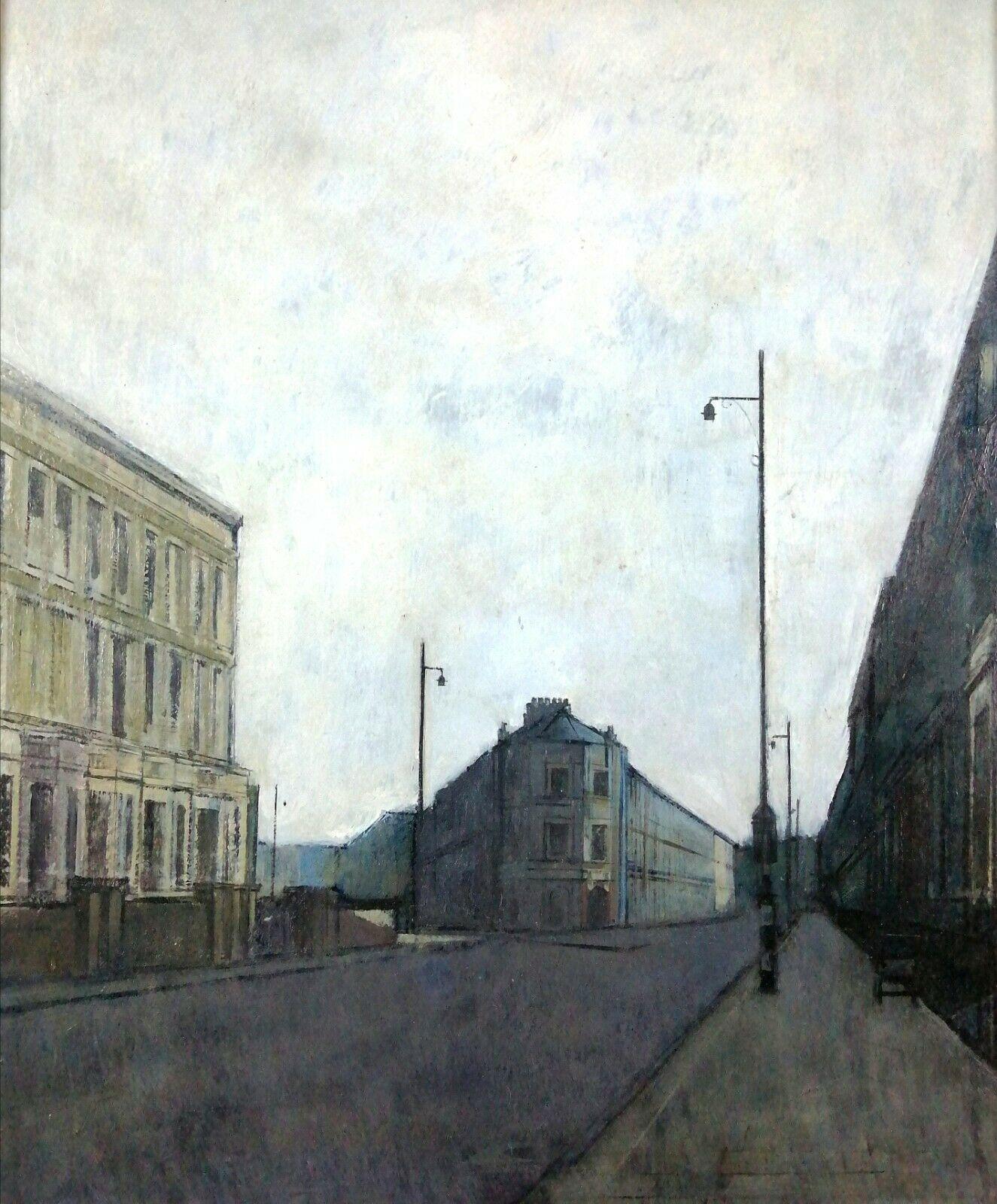 Finborough Theatre - Large Mid 20th Century Oil on Board London Street Painting - Beige Landscape Painting by Unknown