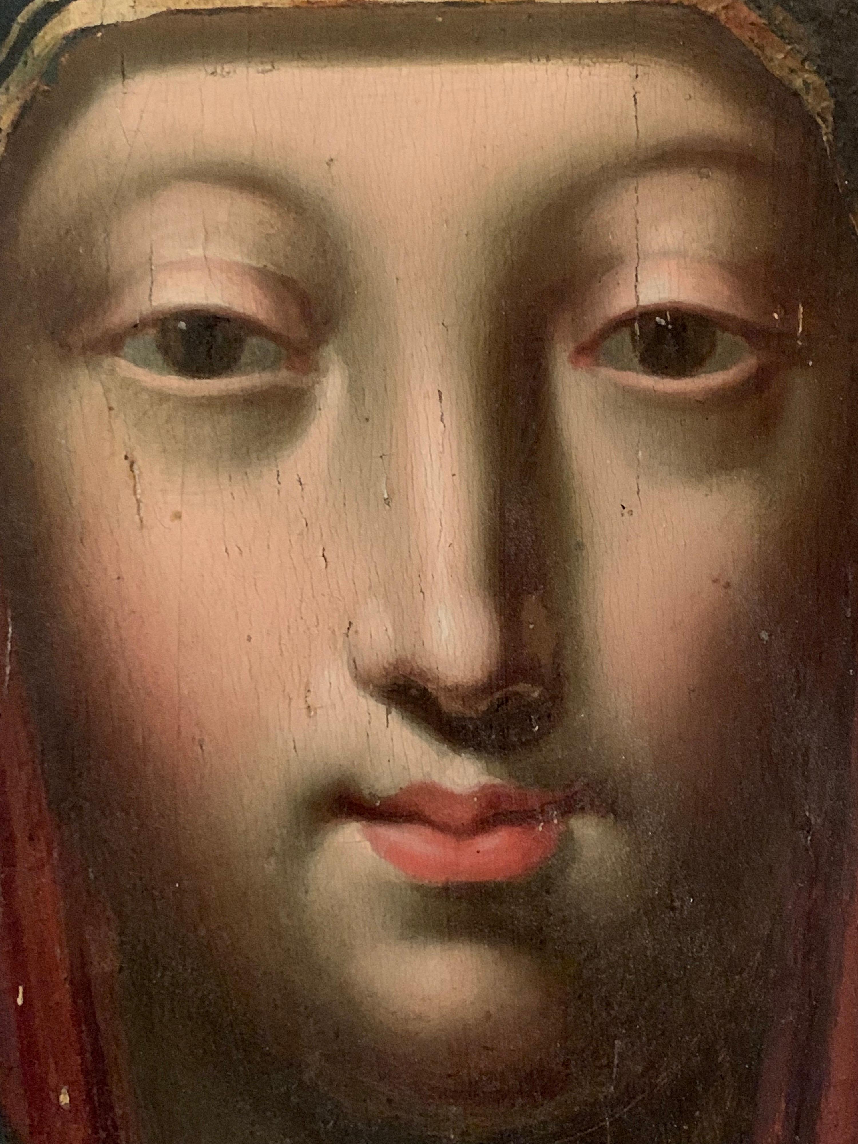FINE 1600's FLEMISH OLD MASTER OIL ON CRADLED PANEL - HEAD PORTRAIT THE VIRGIN - Renaissance Painting by Unknown