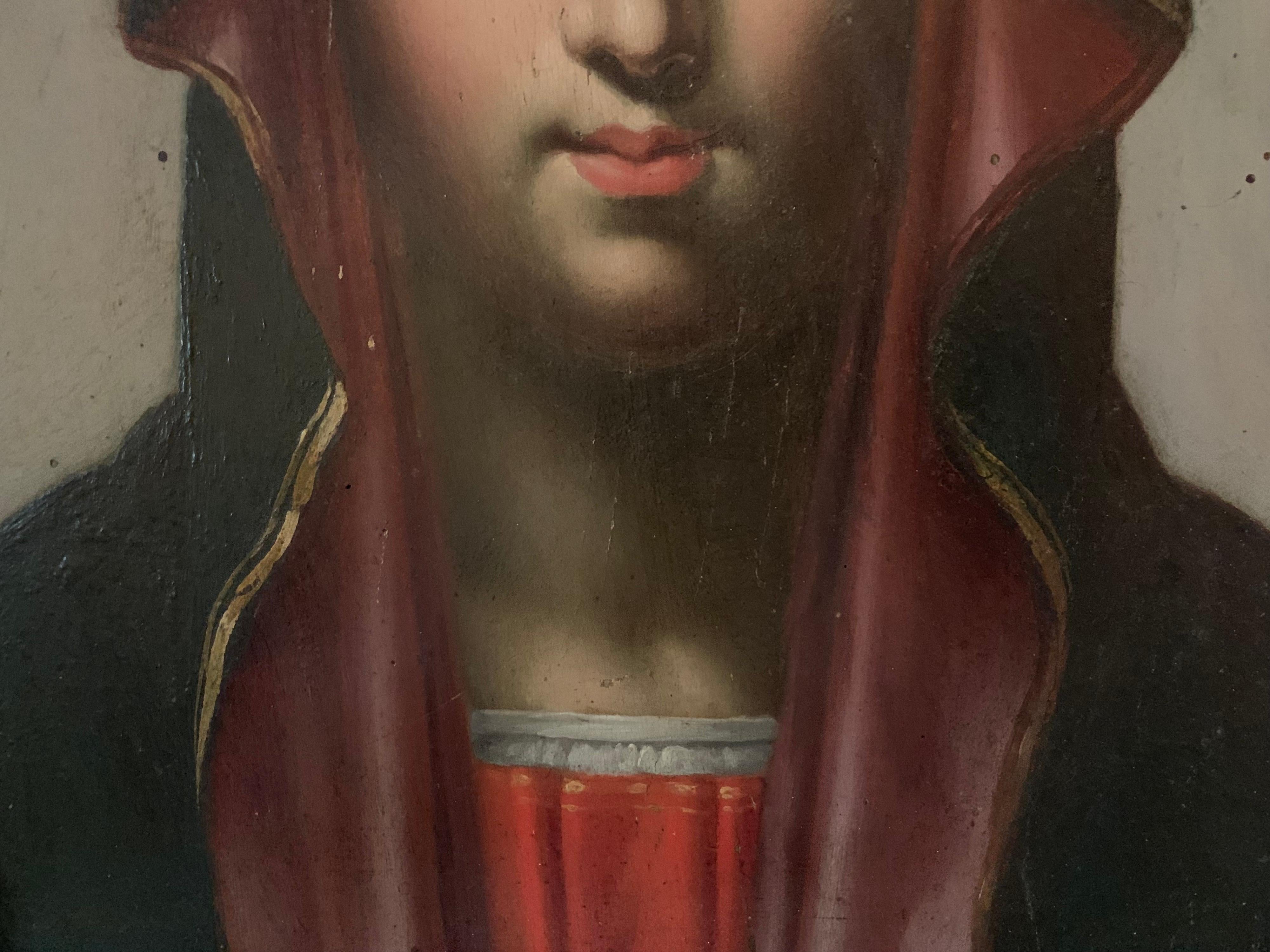 FINE 1600's FLEMISH OLD MASTER OIL ON CRADLED PANEL - HEAD PORTRAIT THE VIRGIN 3