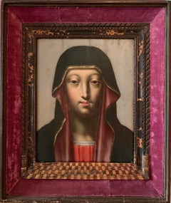 FINE 1600's FLEMISH OLD MASTER OIL ON CRADLED PANEL - HEAD PORTRAIT THE VIRGIN