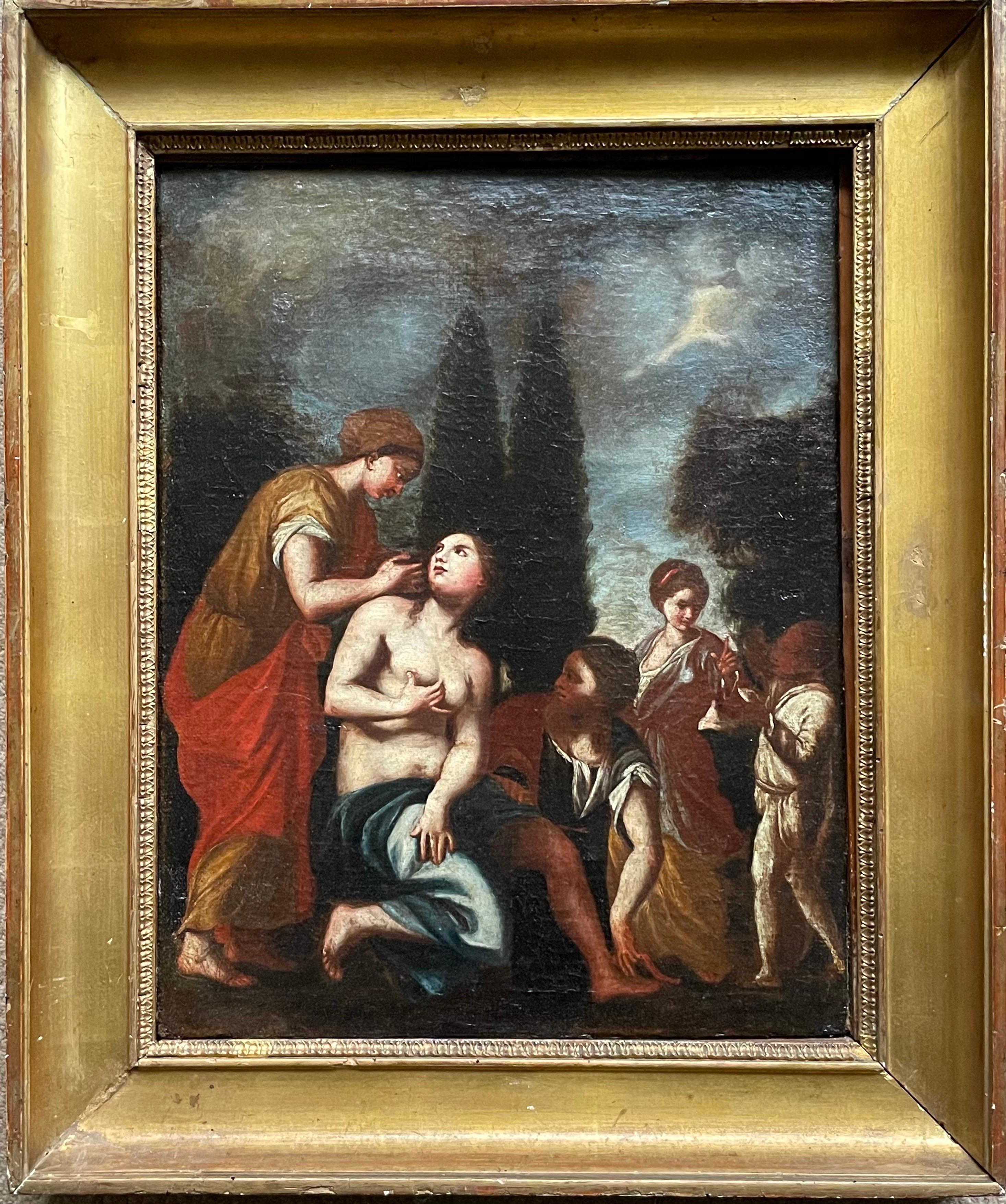FINE 17TH CENTURY ITALIAN OLD MASTER OIL ON CANVAS - THE BATHING OF BATHSHEBA - Painting by Unknown