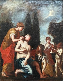 Antique FINE 17TH CENTURY ITALIAN OLD MASTER OIL ON CANVAS - THE BATHING OF BATHSHEBA