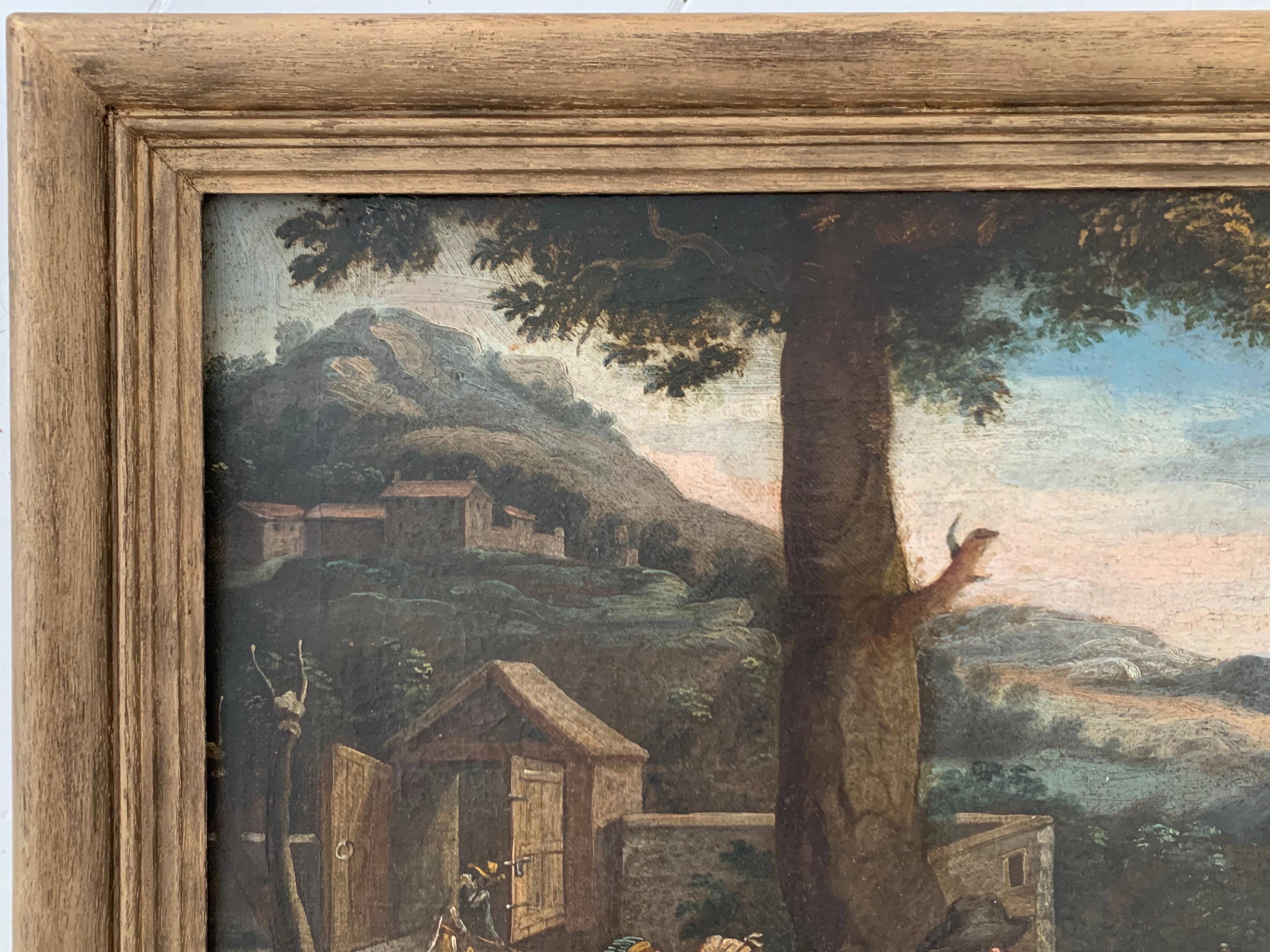 FINE 17th CENTURY ITALIAN OLD MASTER OIL PAINTING - FIGURES GARDENING LANDSCAPE - Old Masters Painting by Unknown