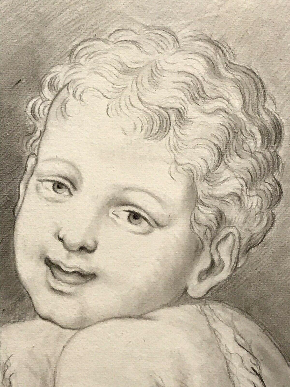 FINE 18TH/ 19TH CENTURY ITALIAN OLD MASTER DRAWING - HEAD PORTRAIT OF CHILD - Beige Figurative Painting by Unknown