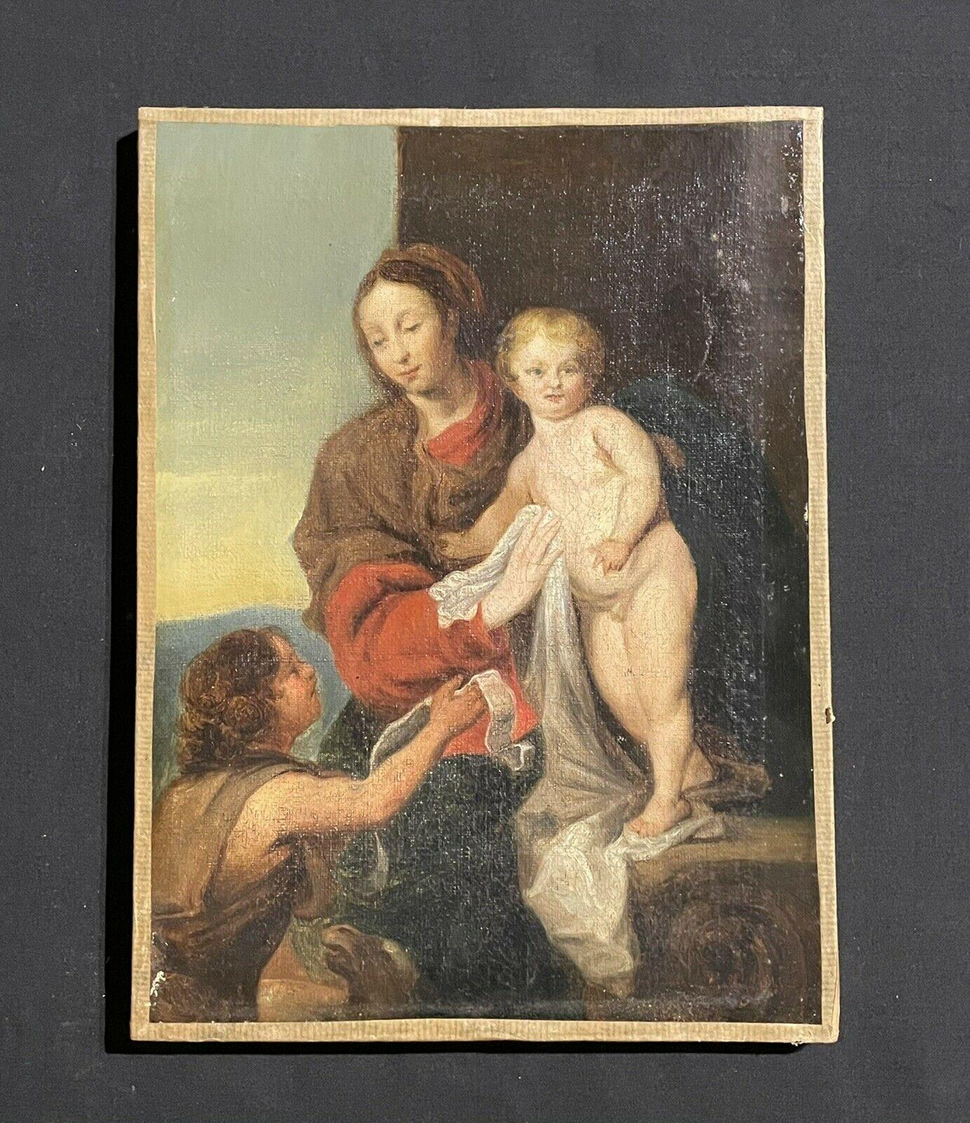 FINE 18th CENTURY FRENCH OLD MASTER OIL PAINTING - THE MADONNA & CHILD, ST. JOHN - Painting by Unknown