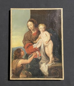 FINE 18th CENTURY FRENCH OLD MASTER OIL PAINTING - THE MADONNA & CHILD, ST. JOHN