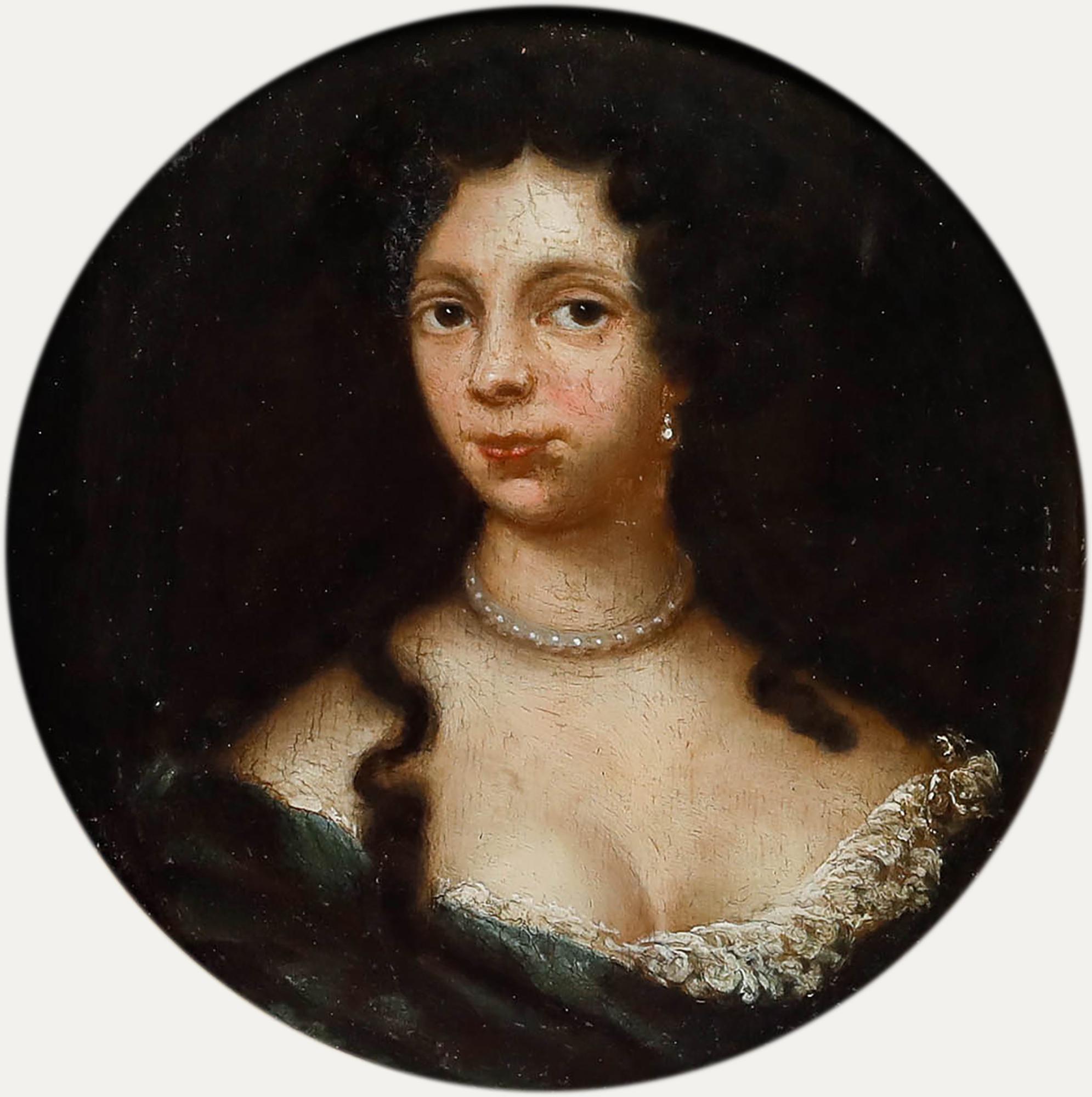 Huile fine du XVIIIe siècle - Portrait d'une dame en perles - Painting de Unknown