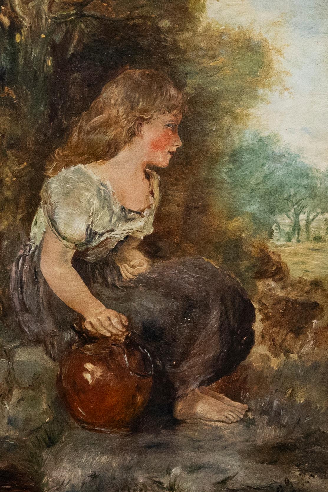 Fine 1903 Oil - Girl with a Water Jug - Painting by Unknown