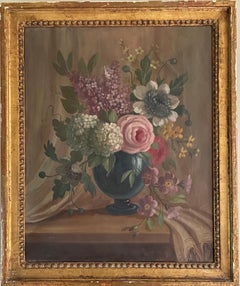 FINE 19TH CENTURY FRENCH OIL PAINTING - CLASSICAL STILL LIFE FLOWERS IN URN