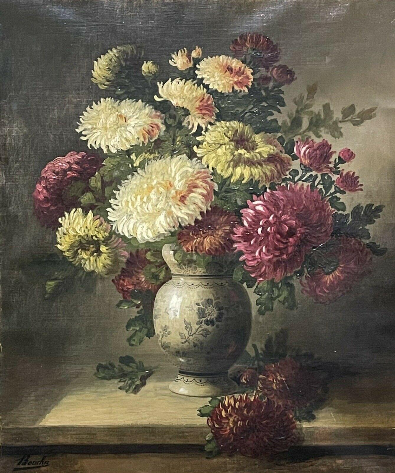 FINE 19TH CENTURY FRENCH STILL LIFE FLOWERS IN ORNAMENTAL VASE - SIGNED OIL  - Painting by Unknown