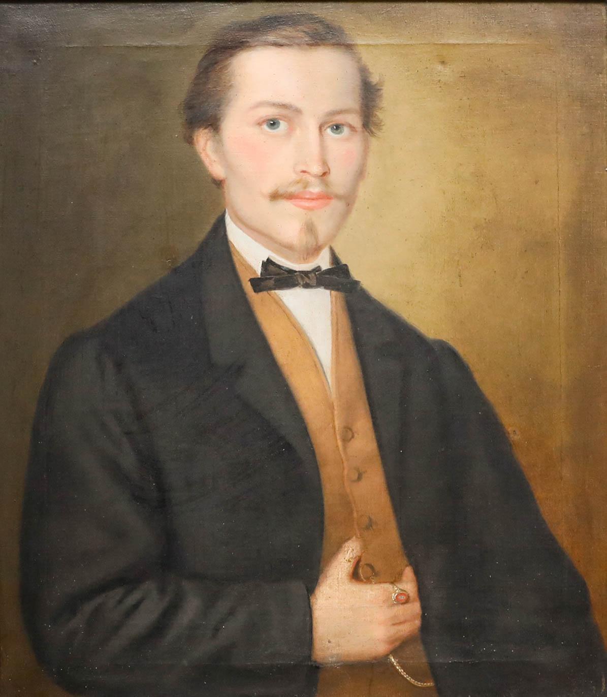 Fine 19th Century Oil - Portrait of a Gentleman with a Signet Ring - Painting by Unknown