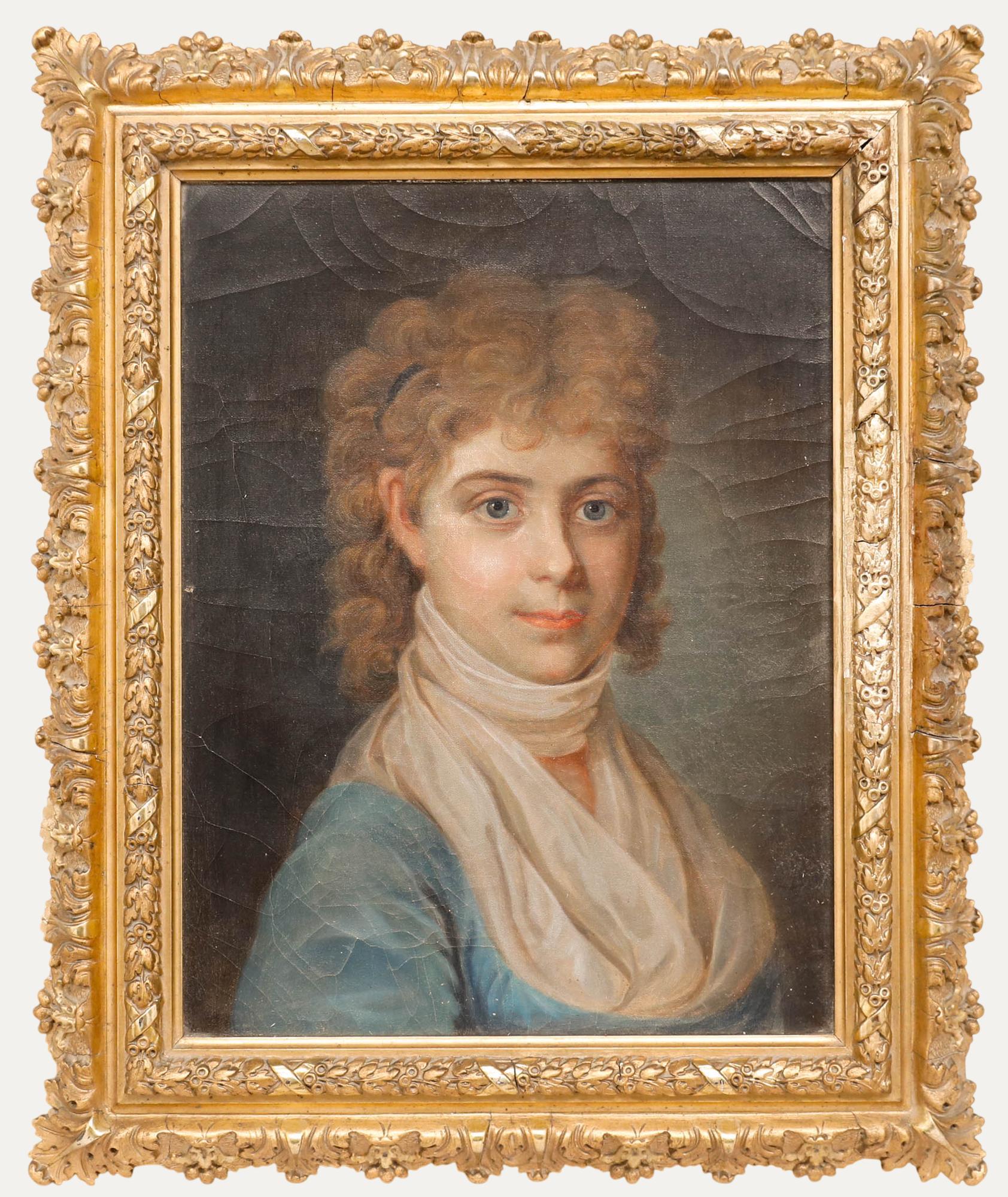 Unknown Portrait Painting - Fine 19th Century Oil - Portrait of a Girl with Golden Curls