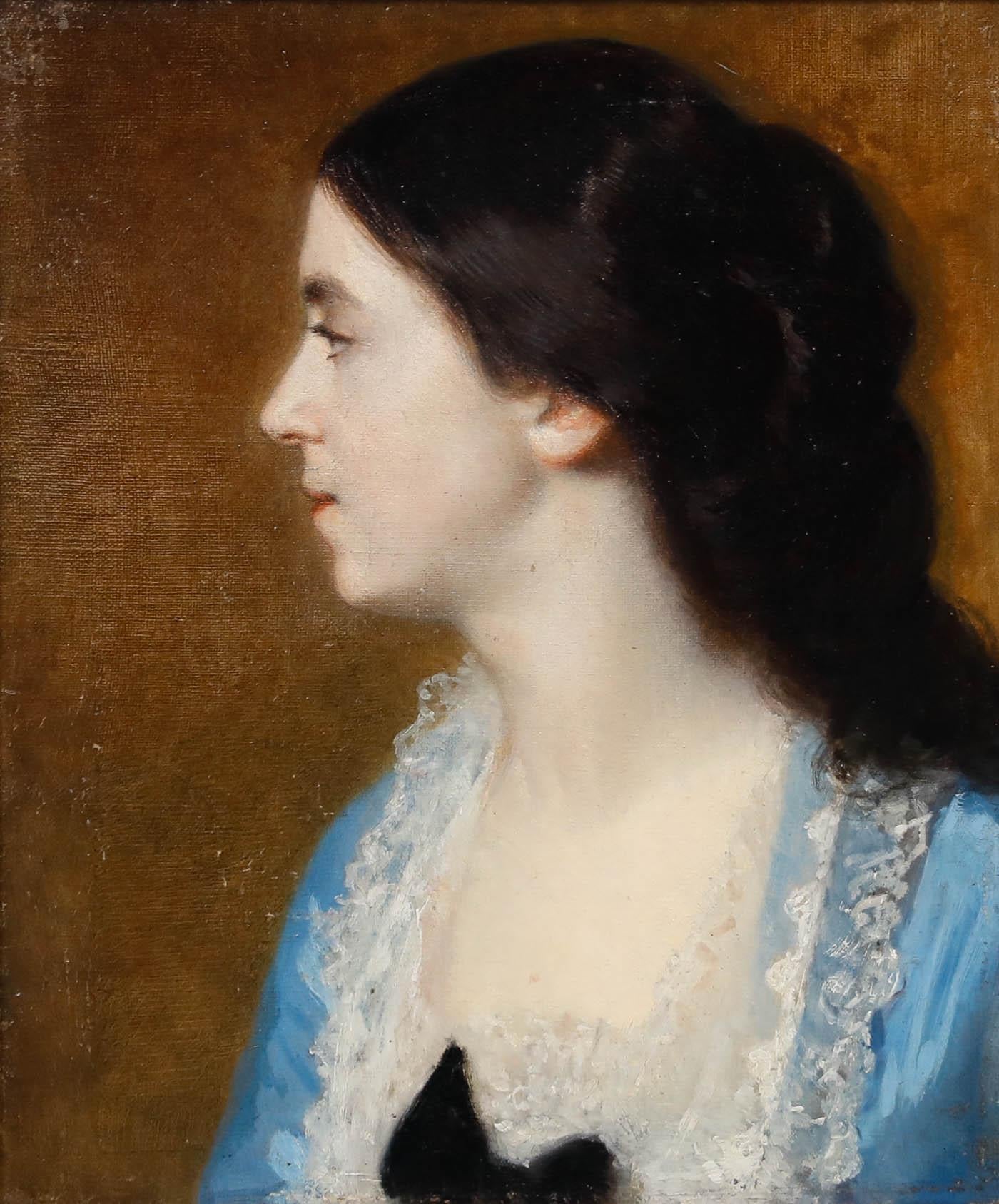 Belle huile du 19e siècle - Portrait d'une dame de profil - Painting de Unknown