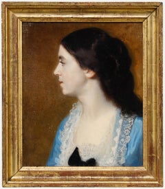 Belle huile du 19e siècle - Portrait d'une dame de profil