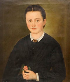Fine 19th Century Oil - Portrait of a Lady with a Rose