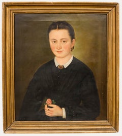 Fine 19th Century Oil - Portrait of a Lady with a Rose