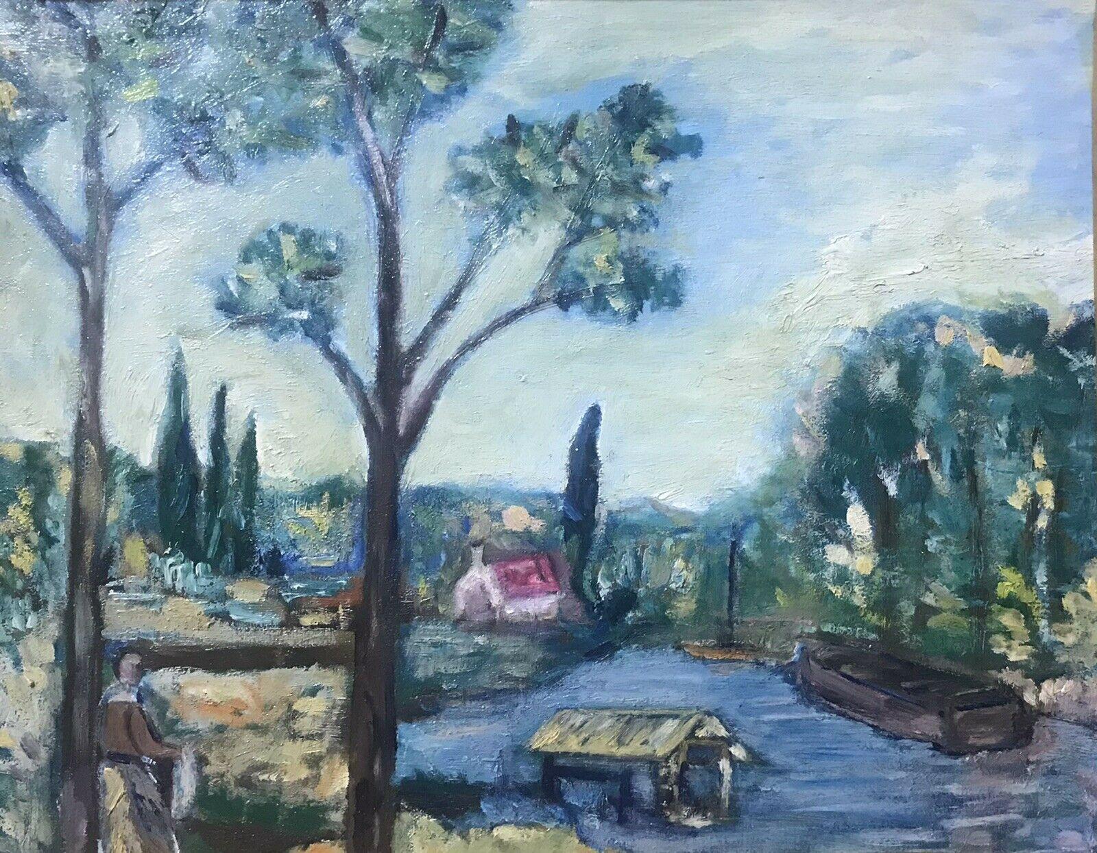 FINE 20TH CENTURY FRENCH POST-IMPRESSIONIST OIL - PROVENCAL RIVER LANDSCAPE - Painting by Unknown