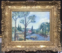 FINE 20TH CENTURY FRENCH POST-IMPRESSIONIST OIL - PROVENCAL RIVER LANDSCAPE
